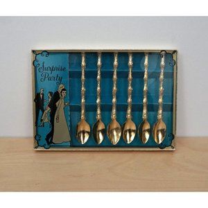 New Vintage Surprise Party Gold Wedding Mini Small 6 Spoon Gift Set